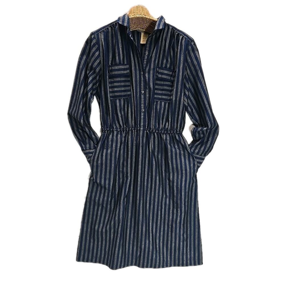 VTG 80s Carol Anderson California Dress Pockets Dark Academia Striped Midi L